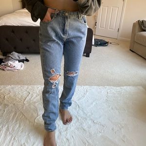SHEIN Light Blue Ripped Boyfriend Jeans